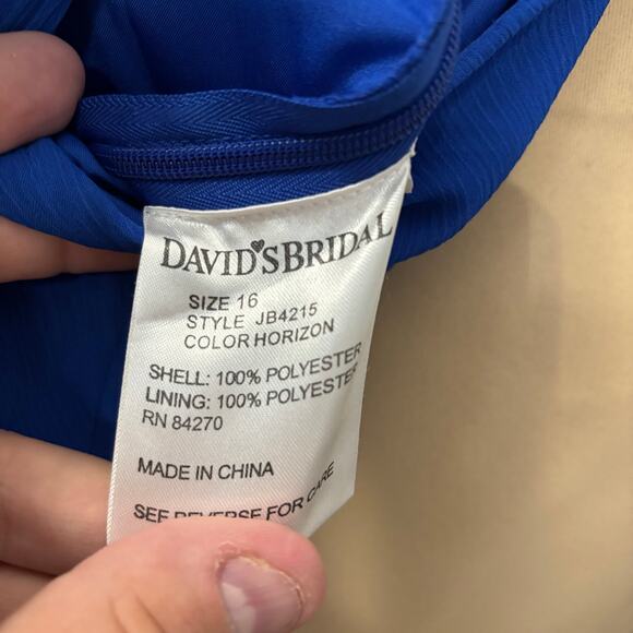 David's Bridal Girl's Size 16 Royal Blue Semi-Formal Cocktail Bridesmaid Dress - Picture 2 of 5